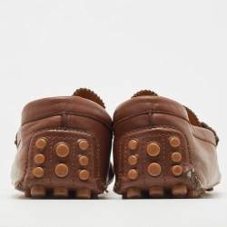 Pre Owned Gucci Brown Leather Bamboo Horsebit Web Loafers Size 45