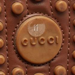 Pre Owned Gucci Brown Leather Bamboo Horsebit Web Loafers Size 45