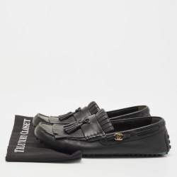 مملوكة مسبقًا Gucci Black Leather Fringe Tassel Detail Slip On Loafers Size 42.5