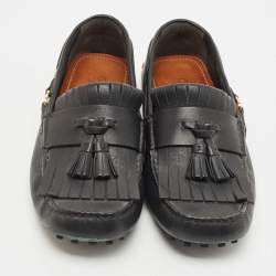 مملوكة مسبقًا Gucci Black Leather Fringe Tassel Detail Slip On Loafers Size 42.5