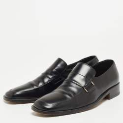 Gucci Black Leather Slip On Loafers Size 45