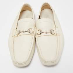 Gucci Cream Leather Horsebit Loafers Size 45