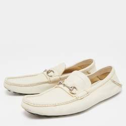 Gucci Cream Leather Horsebit Loafers Size 45