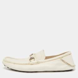 Gucci Cream Leather Horsebit Loafers Size 45