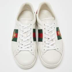 Pre Owned Gucci White Leather Embroidered Bee Web Ace Low-Top Sneakers Size 42