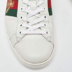 Pre Owned Gucci White Leather Embroidered Bee Web Ace Low-Top Sneakers Size 42