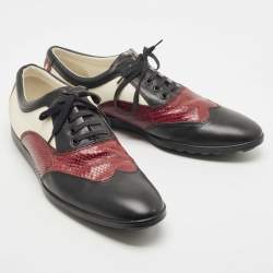 Gucci Multicolor Snakeskin and Canvas Oxford Sneakers Size 45