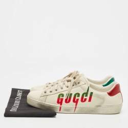 Pre Owned Gucci Off White Leather Ace Blade Print Low Top Sneakers Size 43 