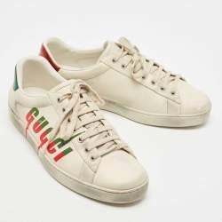 Pre Owned Gucci Off White Leather Ace Blade Print Low Top Sneakers Size 43 