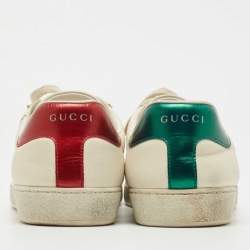 Pre Owned Gucci Off White Leather Ace Blade Print Low Top Sneakers Size 43 