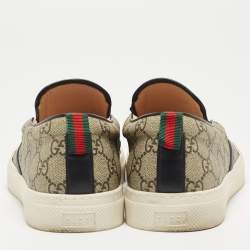 Gucci Black/Beige GG Supreme Canvas Tiger Print Slip On Sneakers Size 43