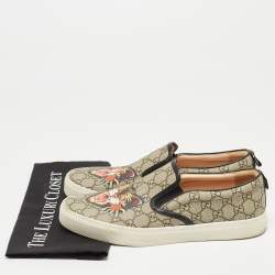 Gucci Black/Beige GG Supreme Canvas Tiger Print Slip On Sneakers Size 43