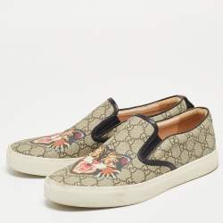Gucci Black/Beige GG Supreme Canvas Tiger Print Slip On Sneakers Size 43