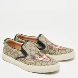 Gucci Black/Beige GG Supreme Canvas Tiger Print Slip On Sneakers Size 43