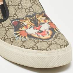 Gucci Black/Beige GG Supreme Canvas Tiger Print Slip On Sneakers Size 43