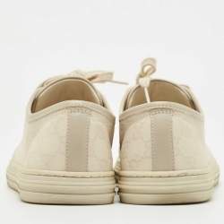 Gucci Two Tone GG Canvas and Leather Cap Toe Low Top Sneakers Size 41.5