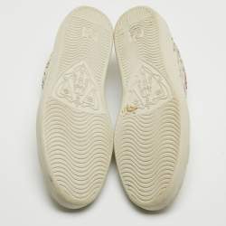 Pre Owned Gucci Grey Floral Print Leather Low Sneakers Size 43.5