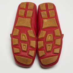 Gucci Red Leather Web Buckle Loafers Size 43