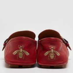Gucci Red Leather Web Buckle Loafers Size 43