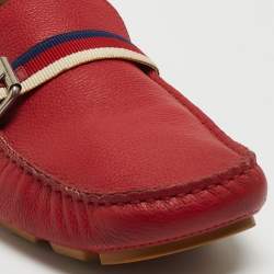 Gucci Red Leather Web Buckle Loafers Size 43