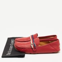 Gucci Red Leather Web Buckle Loafers Size 43