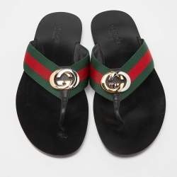 Pre Owned Gucci Black Leather GG Thong Slipper Sandals Size 43