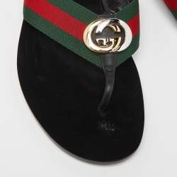 Pre Owned Gucci Black Leather GG Thong Slipper Sandals Size 43