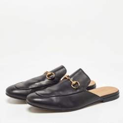 Gucci Black Leather Horsebit Princetown Flat Mules Size 42.5