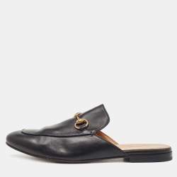 Gucci Black Leather Horsebit Princetown Flat Mules Size 42.5