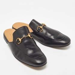 Gucci Black Leather Horsebit Princetown Flat Mules Size 42.5