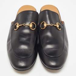 Gucci Black Leather Horsebit Princetown Flat Mules Size 42.5