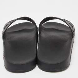 Pre Owned Gucci Black GG Laser Cut Rubber Slides Size 43