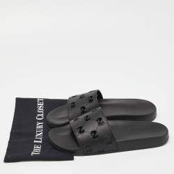Pre Owned Gucci Black GG Laser Cut Rubber Slides Size 43