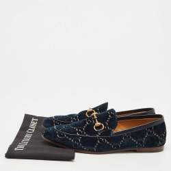 Pre Owned Gucci Dark Green GG Velvet Horsebit Slip On Loafers Size 41.5