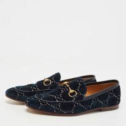 Pre Owned Gucci Dark Green GG Velvet Horsebit Slip On Loafers Size 41.5