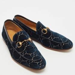 Pre Owned Gucci Dark Green GG Velvet Horsebit Slip On Loafers Size 41.5