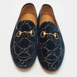 Pre Owned Gucci Dark Green GG Velvet Horsebit Slip On Loafers Size 41.5