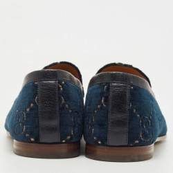 Pre Owned Gucci Dark Green GG Velvet Horsebit Slip On Loafers Size 41.5