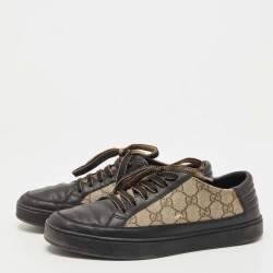 مملوكة مسبقًا Gucci Beige/Black GG Supreme Canvas And Leather Sneakers Size 40