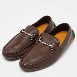 Gucci Brown Leather Horsebit Slip On Loafers Size 41.5