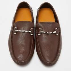 Gucci Brown Leather Horsebit Slip On Loafers Size 41.5