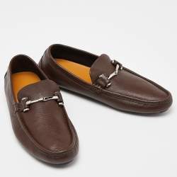 Gucci Brown Leather Horsebit Slip On Loafers Size 41.5