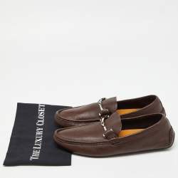 Gucci Brown Leather Horsebit Slip On Loafers Size 41.5