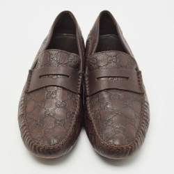 Gucci Brown Guccissima Leather Penny Slip On Loafers Size 44