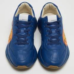 Pre Owned Gucci Blue Leather Logo Rhyton Low-Top Sneakers Size 42