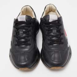 Pre Owned Gucci Black Leather Rhyton Web Print Sneakers Size 42.5 