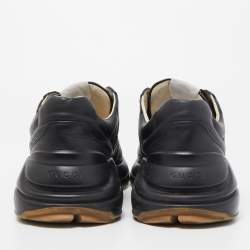 Pre Owned Gucci Black Leather Rhyton Web Print Sneakers Size 42.5 