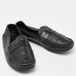 Pre Owned Gucci Black Guccissima Leather Penny Loafers Size 44