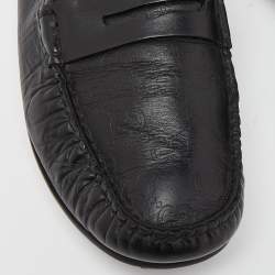 Pre Owned Gucci Black Guccissima Leather Penny Loafers Size 44