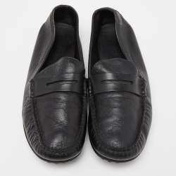 Pre Owned Gucci Black Guccissima Leather Penny Loafers Size 44